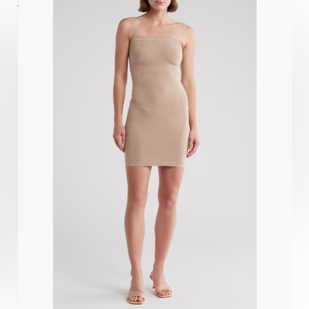 WISHLIST Strapless Knit Minidress Taupe Medium